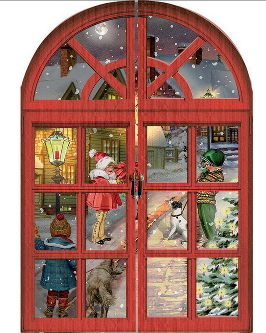 Nostalgiset jouluikkunat minijoulukalenteri kuorella