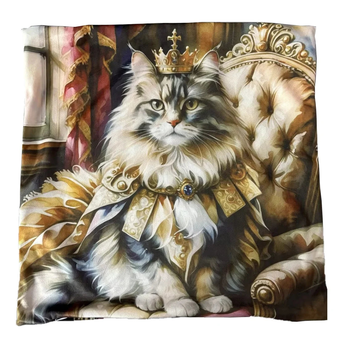 Koristetyynynpäällinen ragdoll kultaisessa tuolissa 45x45