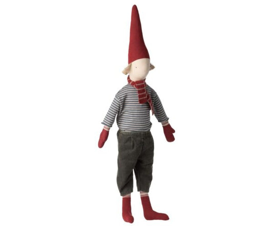 Maileg tonttupoika 83cm samettihousut & raitapaita