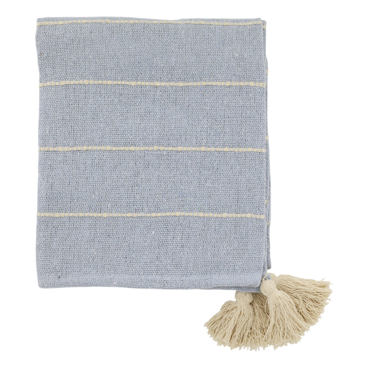 Torkkupeitto tupsuilla merensininen