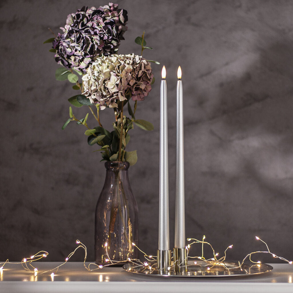 Flamme Metal led-antiikkikynttilä hopea 39cm