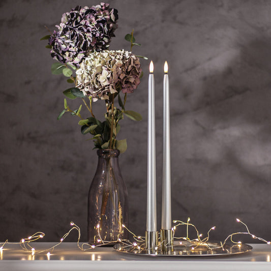 Flamme Metal led-antiikkikynttilä hopea 39cm