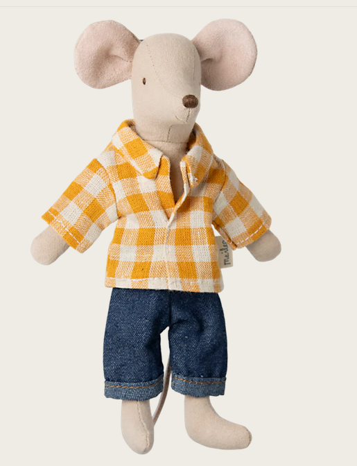 Maileg isähiiri 15cm ruutupaidassa