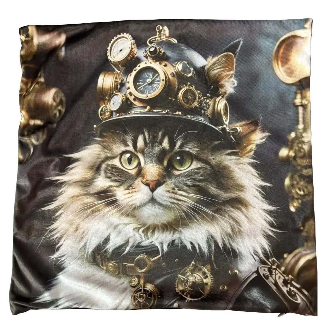 Koristetyynynpäällinen kissa hatussaan 45x45