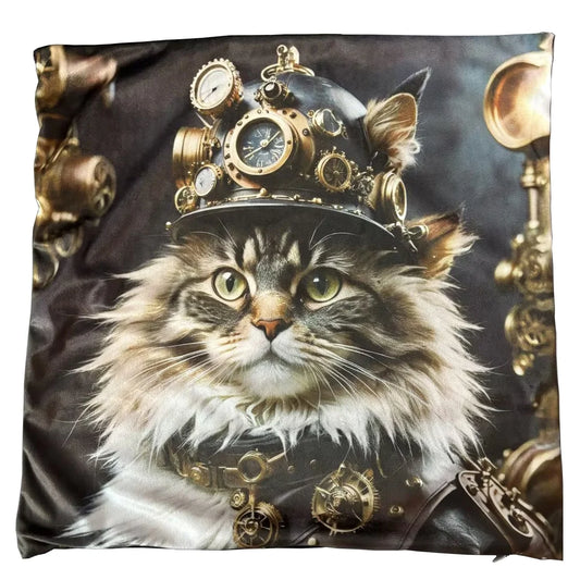 Koristetyynynpäällinen kissa hatussaan 45x45