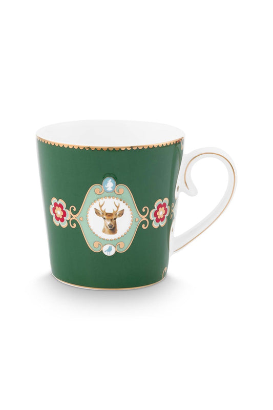 Pip Studio muki Love Birds Medallion Deer dark green 250ml