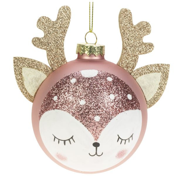 Joulukuusenkoriste Pinkki poro kimallesarvilla