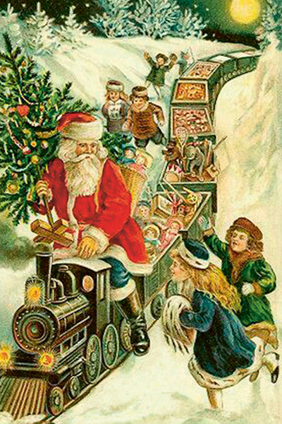 Vintage Joulukortti Joulupukki ja lahjajuna